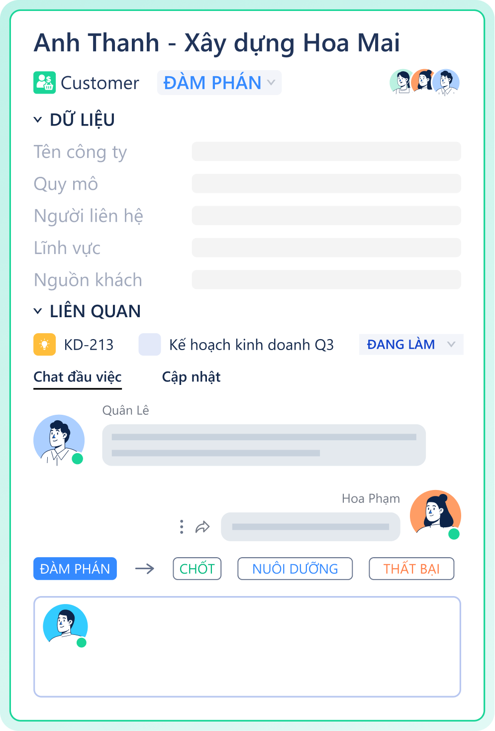 Đầu việc Customer
